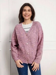 SHEIN LUNE Women Casual Drop Shoulder Loose Cardigan, Valentine's Day Pink Sweater Spring Clothes