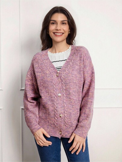 SHEIN LUNE Women Casual Drop Shoulder Loose Cardigan, Valentine's Day Pink Sweater Spring Clothes