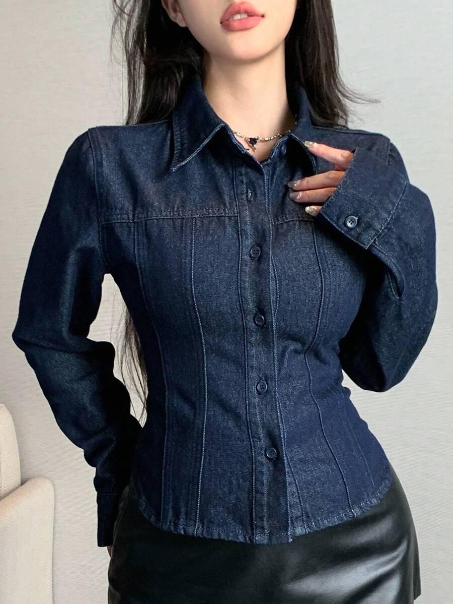 DAZY Chaqueta vaquera corta casual de mujer con costuras de contraste, estilo de moda callejera, otoño/invierno