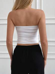 EURMUSE 2pcs Women Solid Color Ruched Bandeau Sleeveless Crop Top Set - Multicolor - View 5