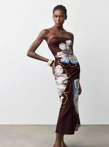 Maija Váy họa tiết hoa thanh lịch giản dị, thích hợp đi biển, lễ hội âm nhạc, khách dự tiệc cưới, tiệc sáng muộn, phong cách Boho, trang phục sinh nhật nữ, thu/đông - Màu Đỏ Sâu - Xem 5