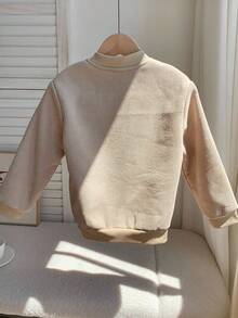 SHEIN 男童灯芯绒保暖内衬拉链棒球夹克，适合通勤、上学、休闲、运动、秋冬季穿着。男童灯芯绒夹克，幼儿夹克，秋季款。 - 杏色 - 查看 2