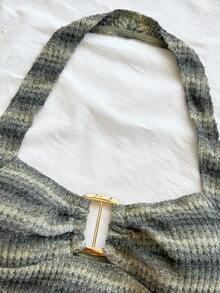 Soleia 女式条纹针织纹理面料金属装饰露背领口短款上衣和超短裤 2 件套，适合派对、圣诞节、约会、夜总会、海滩、游轮、下午茶、波西米亚风、波西米亚风、度假、秋季 - 黑與白 - 查看 5