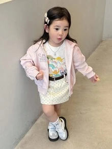 DAZY 女宝宝蝴蝶结刺绣连帽卫衣，休闲韩版长袖套头衫，秋冬 - 藕粉色 - 查看 2