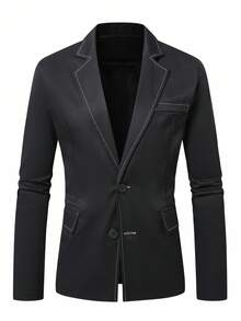 Manfinity Homme Men's Autumn Lapel NeckSingle-Breasted Casual Commuter Suit Jacket - Black - View 3