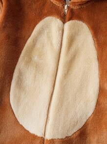 TOM & JERRY X SHEIN 小男孩棕色可爱小老鼠杰瑞刺绣图案立体耳朵早教快乐连帽角色扮演服装，适合秋冬季、万圣节和派对