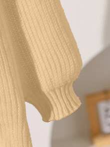 Tween Girl Solid Color Knitted Cardigan Fall Winter - Khaki - View 8