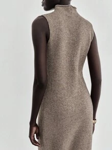 Lumivelle 女士棕色无袖时尚毛衣裙 - 棕色 - 查看 3