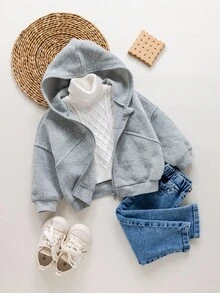 SHEIN Cute Grey Long Sleeve Hoodie Sweatshirt For Baby Girl, Autumn/Winter Fall - Grey - View 9