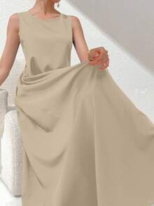 Al Najma Women's Solid Color Round Neck Elegant Sleeveless Arabic Dress