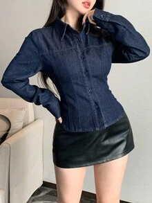 DAZY Chaqueta vaquera corta casual de mujer con costuras de contraste, estilo de moda callejera, otoño/invierno