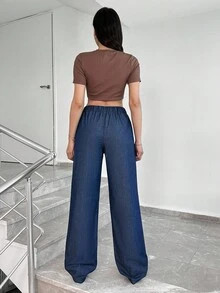 EURMUSE ELASTIC BELT DETAIL  FABRIC RELAXED JEAN WIDE LEG - Dark Wash - View 2