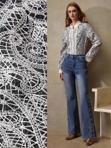 MOTF PREMIUM BLUSA DE BOTONES DE ENCAJE GUIPURE - Albaricoque - Ver 7