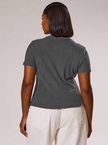 MUSERA Áo sơ mi tay ngắn ôm dáng, cài cúc, thanh lịch, sang trọng, thích hợp cho kỳ nghỉ, du lịch, dễ thương, lãng mạn, phong cách thập niên 90, Y2K, mùa xuân, hè, lễ Phục sinh. - Màu xám đen - Xem 2