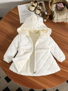 Sparklyn Christmas, Halloween Clothing For Baby Girl, Winter, Wednesday, Black Dress, Baby Girls' Casual Versatile Thermal Lined Hooded Jacket, Autumn/Winter