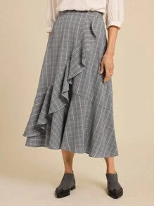 SHEIN LUNE Women Striped Ruffle Hem Casual A-Line Mid-Length Skirt Valentine's Day Going Out Outfits - Multicolor - View 6