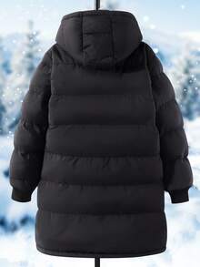 SHEIN 1 pieza Abrigo acolchado de manga larga y largo medio para niña preadolescente, forro de felpa, cómodo y cálido, prenda exterior de unicolor