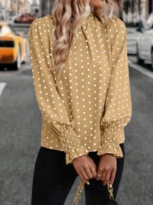 EMERY ROSE Áo voan chấm bi tay dài cho nữ - Màu Khaki - Xem 3