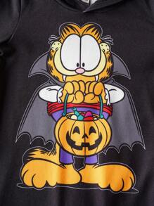GARFIELD | SHEIN 男婴万圣节卡通图案长袖耳饰连体衣，黑色 - 黑色 - 查看 4