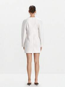 Lumivelle Elegant Casual Loose Long Sleeve Round Neck Mini Dress Fall Cloth For Women - White - View 2