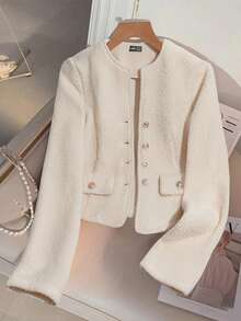 Franclia 女式纯色长袖金属单排扣休闲夹克，秋冬