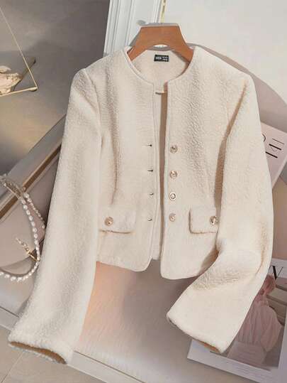 Franclia 女式纯色长袖金属单排扣休闲夹克，秋冬