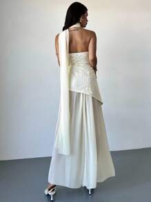 Firerie 女士休闲优雅网眼刺绣雪纺连衣裙 / 秋季女装 / 女士约会夜装 / 露肩 / 飘逸连衣裙 / 教堂礼服 / 婚礼宾客礼服 / 优雅返校节礼服 / 节日礼服 / 派对礼服 / 雪纺飘逸裙 / 伞裙 - 杏色 - 查看 4