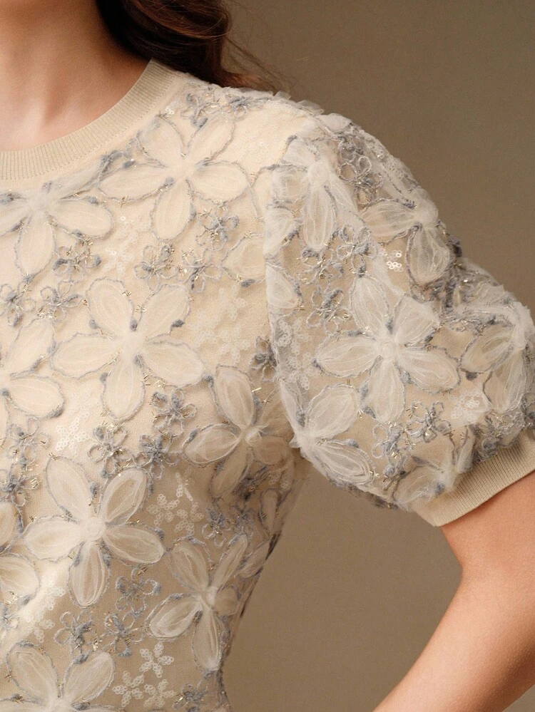 Elegant Vintage Sheer Green Short Sleeve Slimming T-Shirt