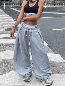 Coolane 女士秋季街头服饰基本款日常外出机场休闲灰色低腰宽松香蕉裤