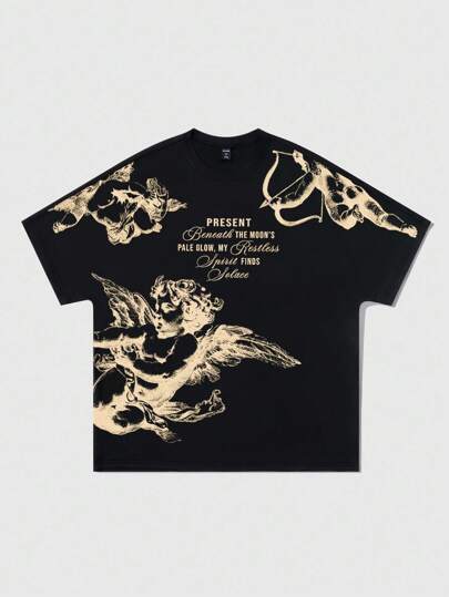 Goth قميص تي شيرت قصير الأكمام مطبوع بأكمام على شكل خفاش، مناسب للارتداء اليومي في الربيع/الصيف، هالوين، طراز 2000