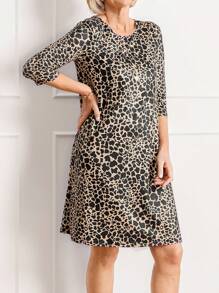 SHEIN LUNE Women's Casual & Commuter All-Over Print Dress, Spring/Autumn - Multicolor - View 3