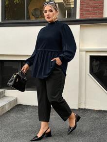 SHEIN Clasi Áo sơ mi cổ dài tay màu đen cỡ lớn dành cho nữ, Quần áo mùa thu - Màu xanh hải quân - Xem 7