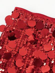 SHEIN Girlism 青少年女孩纯色串珠休闲紧身迷你裙 - 紅色 - 查看 3