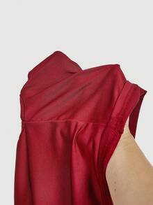 SHEIN MOD Light Yellow 2 Pieces Set: Stand Collar Top And Fitted Skirt - Burgundy - View 9