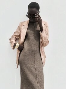 Lumivelle 女士棕色无袖时尚毛衣裙 - 棕色 - 查看 4