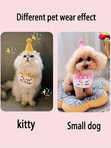PETSIN 2pcs/Set Pet Cat Dog Birthday Costume, Made Of Polyester, Cartoon Cute Accessories For Birthday, Party, Holiday Celebration