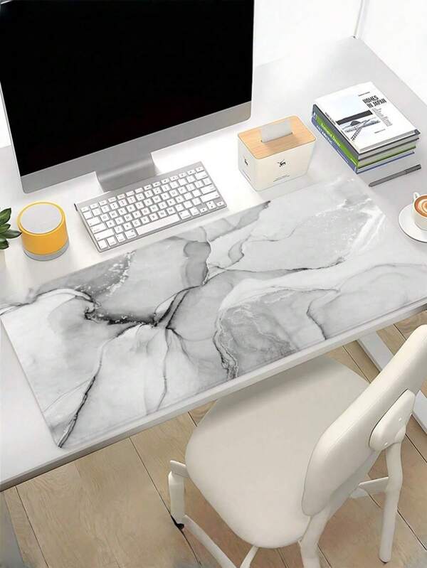 1 件装大理石纹理游戏鼠标垫，简约灰色桌面垫，橡胶底座，缝边防滑桌面配件，超大尺寸鼠标垫，适用于办公室和家庭，可作为男女生日礼物或返校礼物