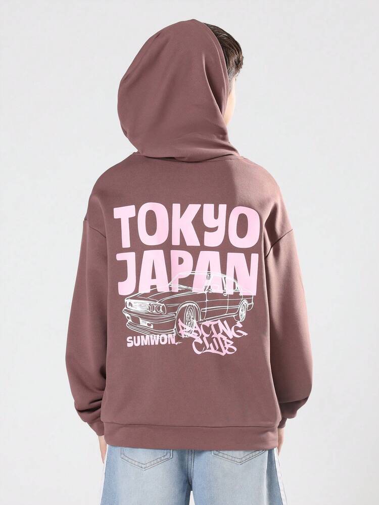 Übergroßer Kapuzenpullover mit Auto-Printdesign aus Tokio, Japan