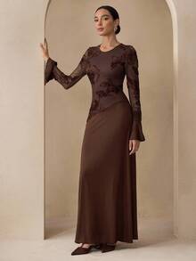 Graceveil 女士优雅合身腰长裙 - 咖啡 - 查看 5