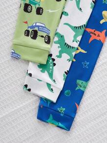 SHEIN Playful Pals 6pcs Young Boy Pajama Set, Featuring Dinosaur, Car, Whale Prints In Multicolor, Snug Fit Long Pants & Long Sleeve Top Combination, Soft & Comfortable Knit Fabric, Minimal Design For Easy Matching, Suitable For All Seasons (3 Sets Sold Separately)