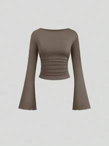 Sweetra Women's Commuting Comfortable Pleated Flare Sleeve Suit Set Fall Cloth For Women - Multicolor - View 3