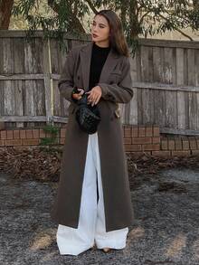 DAZY Women's Fashionable Versatile Double-Breasted Overcoat, Autumn/Winter - Coffee Brown - View 8