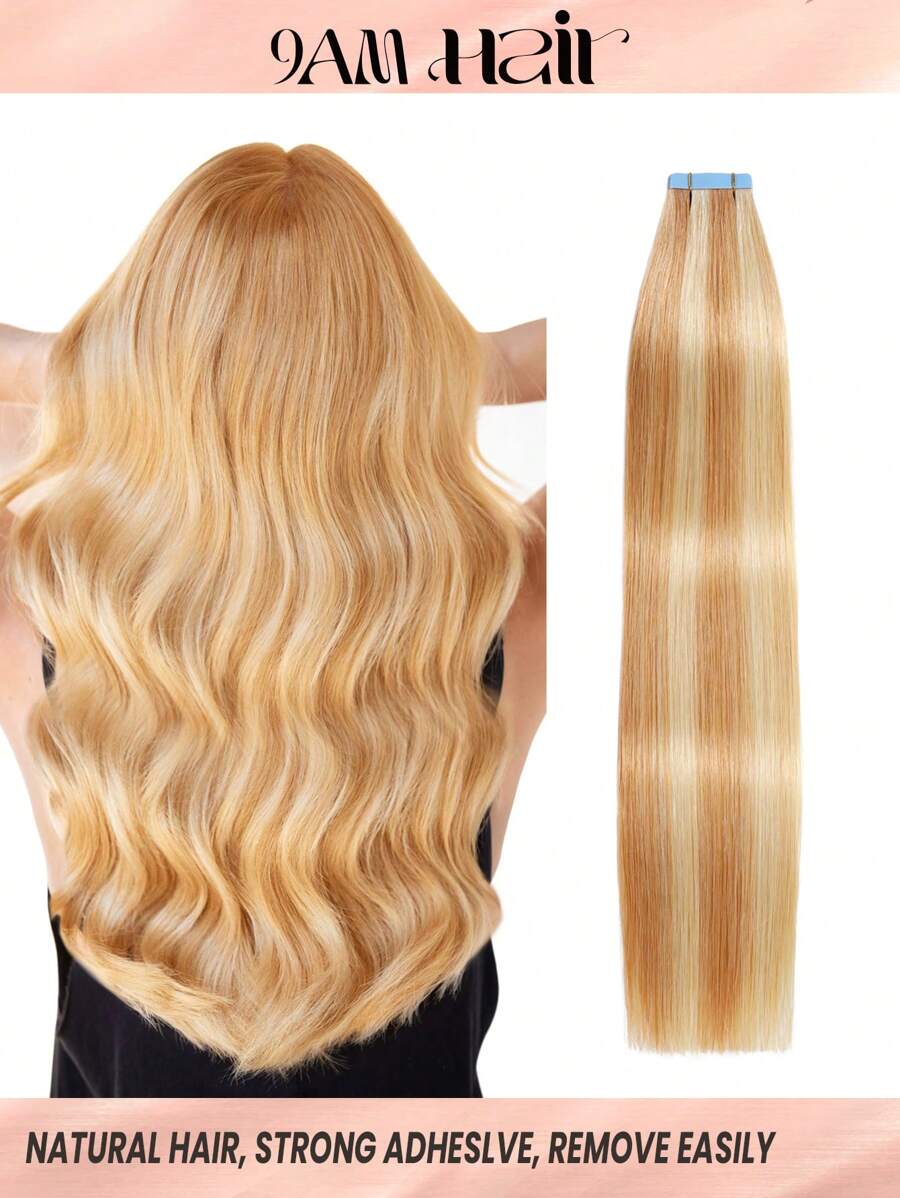 Tape In Hair Extensions 100% Remy Human Hair 12-24inches 20pcs/50g Straight Seamless Skin Weft Tape Hair Extensions Hair Extensions - S27/613 - View 1
