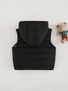 Cozy Pixies Newborn Baby Boy Cartoon Bear Pattern Hooded Fleece Vest Cardigan,In Fall/Winter - Black - View 2