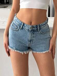EURMUSE Low Waist Frayed Hem Mini Denim Short Women Denim Shorts Short Outfits For Women Summer Outfits For Women Shorts Short Jeans For Woman - Light Wash - View 5