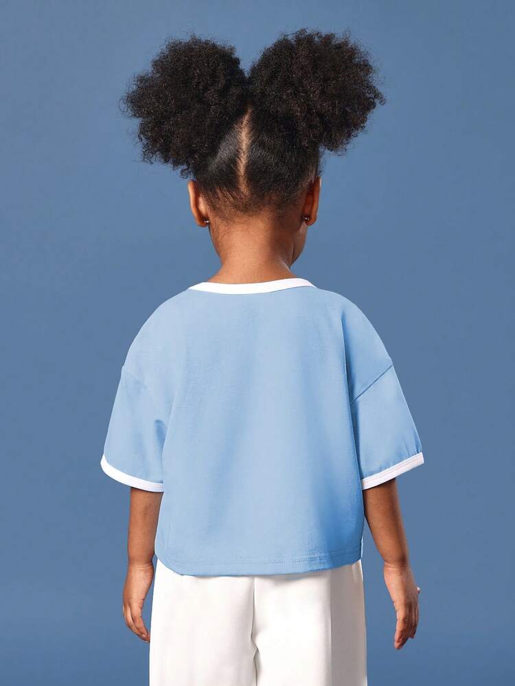 Baby Blue Cropped Ringer T-Shirt With Los Angeles Print