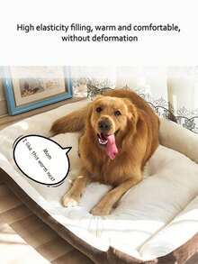 SHEIN 柔软舒适的狗床垫，配有随机咬绳，防滑底部，多种尺寸 - 填充聚酯纤维，骨头图案设计，带侧面的狗床，狗床，中型犬狗床，适合猫和小型犬的宠物床屋 - 黑色 - 查看 6