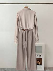 Franclia Conjunto de 2 piezas de top de manga larga y pantalones de unicolor minimalista para mujer, uso casual diario