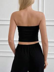 EURMUSE 2 piezas Top tubo ajustado con pliegues de unicolor minimalista para mujer, verano - Multicolor - Ver 3