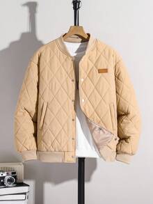 SHEIN 青少年男孩返校飞行夹克，休闲舒适百搭宽松厚冬季外套 - 杏色 - 查看 5